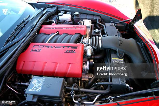 The engine of the Chevrolet Corvette Z06 is photographed in Bouse, Arizona, Saturday, Feb. 17, 2007.