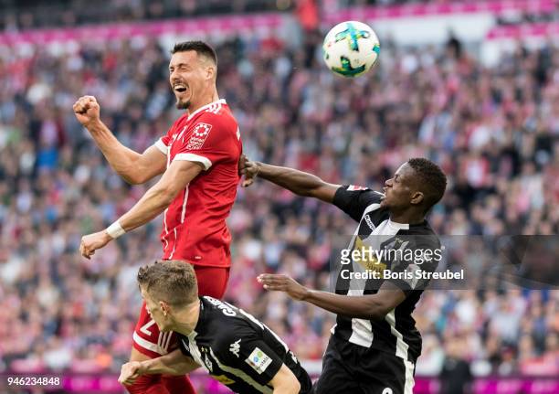 Sandro Wagner of FC Bayern Muenchen scores his team's second goal with a header during the Bundesliga match between FC Bayern Muenchen and Borussia...