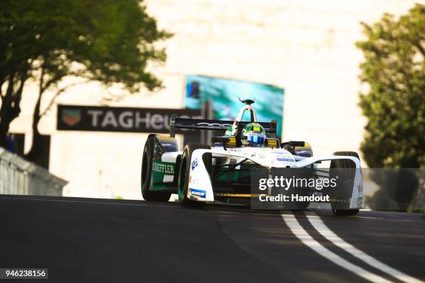 In this handout provided by FIA Formula E, Lucas Di Grassi , Audi Sport ABT Schaeffler, Audi e-tron FE04. During the Rome ePrix, Round 7 of the...