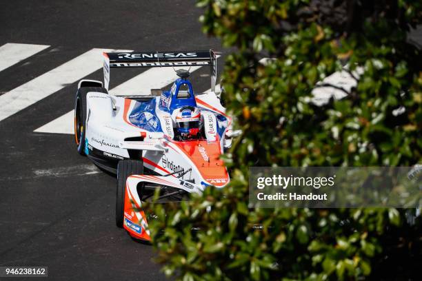 In this handout provided by FIA Formula E, Felix Rosenqvist , Mahindra Racing, Mahindra M4Electro. During the Rome ePrix, Round 7 of the 2017/18 FIA...