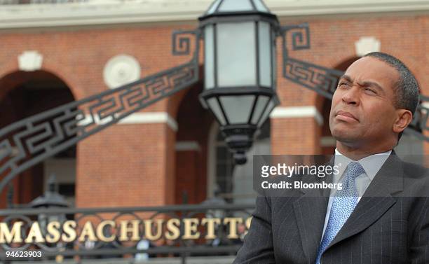 Former Coca-Cola executive and Assistant U.S. Attorney General Deval Patrick waits to give his inaugural address after taking the oath of office to...