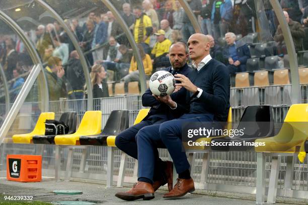 Coach Maurice Steijn of VVV Venlo, coach Jurgen Streppel of SC Heerenveen during the Dutch Eredivisie match between VVVvVenlo - SC Heerenveen at the...