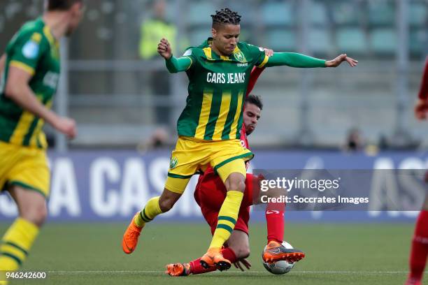 Tyronne Ebuehi of ADO Den Haag, Adam Maher of FC Twente during the Dutch Eredivisie match between ADO Den Haag v Fc Twente at the Cars Jeans Stadium...