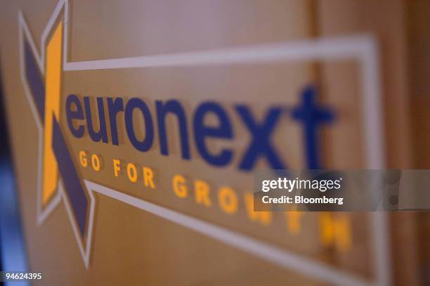 Signage seen at the Bourse or stock exchange building housing the Euronext office in Brussels, Belgium, Friday June 2 2006. Deutsche Boerse AG may...