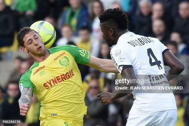 Nantes' Argentinian forward Emiliano Sala vies with Dijon's Senegalese defender Papy Djilobodji during the French L1 football match between Nantes...
