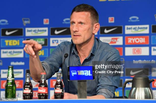 Marcus 'Max' Jung of Hertha BSC during the press conference after the Bundesliga game between Hertha BSC and 1st FC Koeln at Olympiastadion on April...