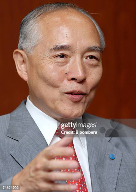 Konica Minolta Chief Executive Officer Yoshikatsu Ota talks to a Bloomberg journalist during an interview at his office in Tokyo, Japan Thursday,...