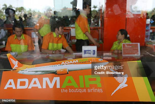 The ticket office for Adam Air at the Soekarno-Hatta International Airport in Cengkareng, Jakarta, Indonesia, Tuesday, January 2, 2007. Indonesian...