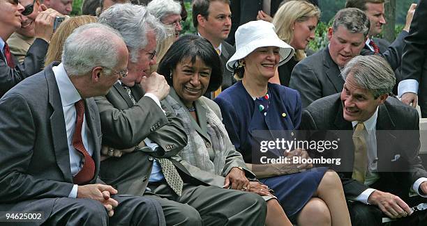 From left to right, Chief Judge Douglas Howard Ginsburg, Judge David Sentelle, Judge Janice Rogers Brown, Judge Judith Roberts and Judge Thomas B....