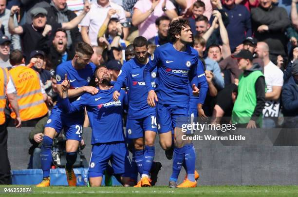 Olivier Giroud of Chelsea celebrates after scoring his sides third goal during the Premier League match between Southampton and Chelsea at St Mary's...