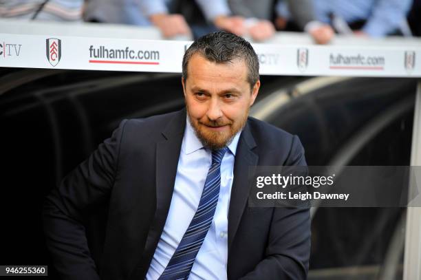 Fulham's Head Coach Slavisa Jokanovic looks on ahead of the Sky Bet Championship match between Fulham and Brentford at Craven Cottage on April 14,...