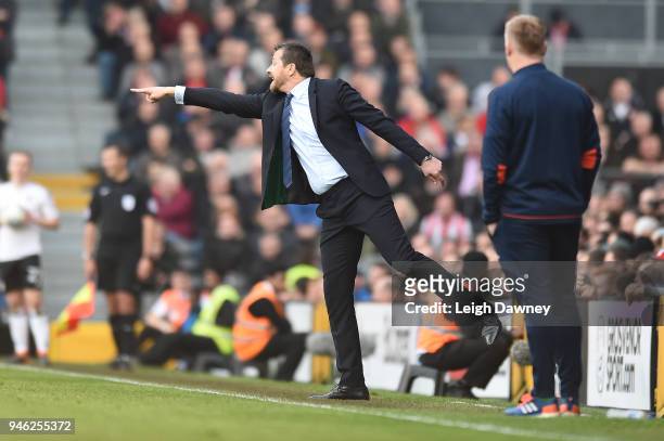 Fulham's Head Coach Slavisa Jokanovic reacts during the Sky Bet Championship match between Fulham and Brentford at Craven Cottage on April 14, 2018...