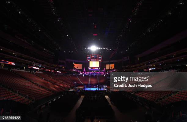 General view of the Octagon before the UFC Fight Night event at the Gila Rivera Arena on April 14, 2018 in Glendale, Arizona.