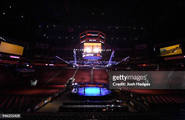 General view of the Octagon before the UFC Fight Night event at the Gila Rivera Arena on April 14, 2018 in Glendale, Arizona.