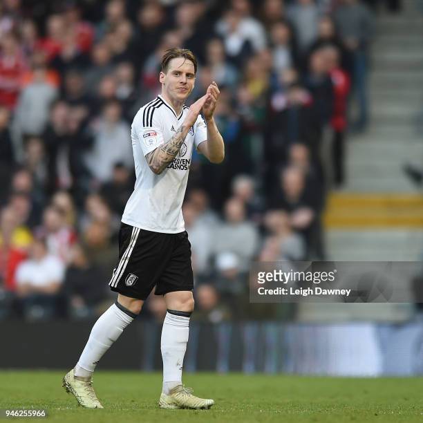 Stefan Johansen of Fulham acknowledges the crowd as he leaves the pitch for a substitution during the Sky Bet Championship match between Fulham and...