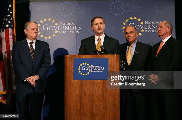 Governnor John Hoeven speaks to reporters after a meeting with President George W. Bush during the National Governor's Association Winter Meeting in...