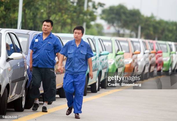 Cars are lined up ready for departure from the Chana Motors Co. Ltd., factory in Chongqing, China, on Friday, June 15, 2007.