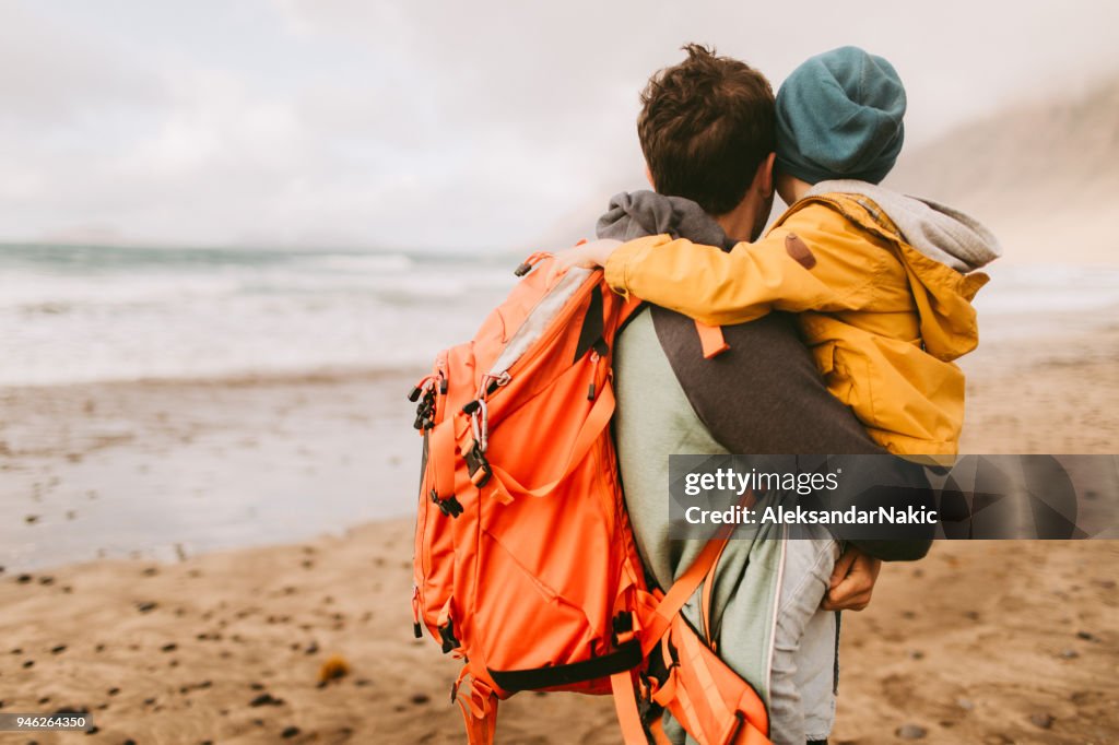 Family of backpackers