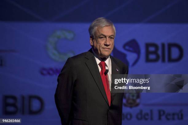 Sebastian Pinera, Chile's president, listens during the CEO Summit of the Americas in Lima, Peru, on Friday, April 13, 2018. The conference brings...