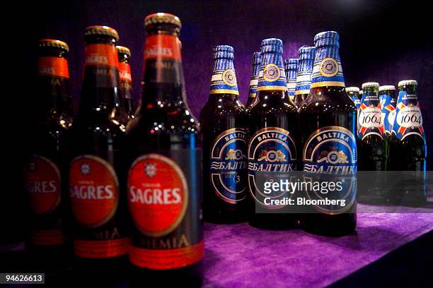 Scottish & Newcastle products including Kronenbourg 1664, Baltika and Sagres are seen on display in London, U.K., Monday, August 7, 2006. Scottish &...