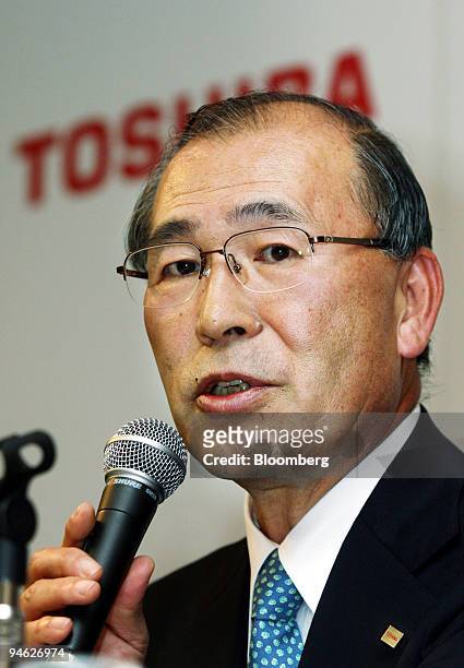 Toshiba Corp. President and Chief Executive Officer Atsutoshi Nishida speaks to the media during a news conference in Tokyo, Japan, on Tuesday,...