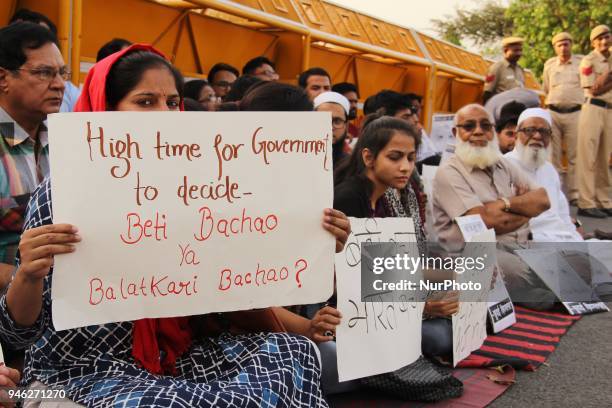 People protest in solidarity with Asifa, an 8 year old Muslim Rape victim on 14 April 2018. People demanded justice for the victim who was reportedly...