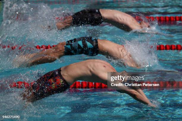 William Rose competes in the Men's 50 LC Meter Backstroke prelims during day three of the TYR Pro Swim Series at the Skyline Aquatic Center on April...