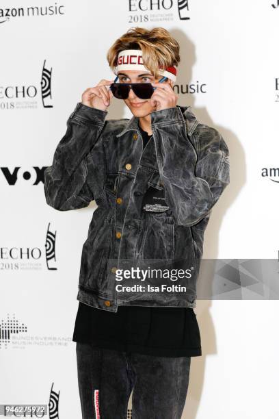 German singer Lukas Rieger arrives for the Echo Award at Messe Berlin on April 12, 2018 in Berlin, Germany.