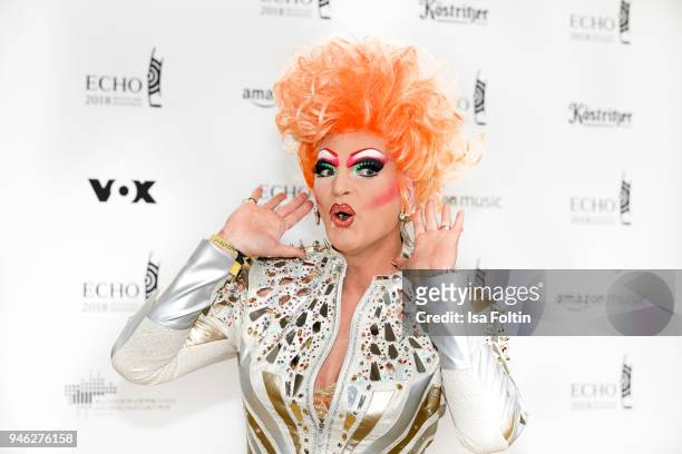 Drag Queen Olivia Jones arrives for the Echo Award at Messe Berlin on April 12, 2018 in Berlin, Germany.