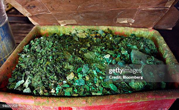 Bin of recovered nickel sits inside the Electronics Plating Corp. Facility in Maspeth, New York, Thursday, June 1, 2006.