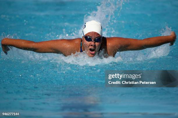 Kayla Filipek competes in the Womens's 50 LC Meter Butterfly prelims during day three of the TYR Pro Swim Series at the Skyline Aquatic Center on...