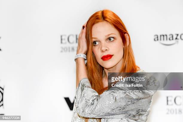 Actress Alexandria Emilia Rawa arrives for the Echo Award at Messe Berlin on April 12, 2018 in Berlin, Germany.
