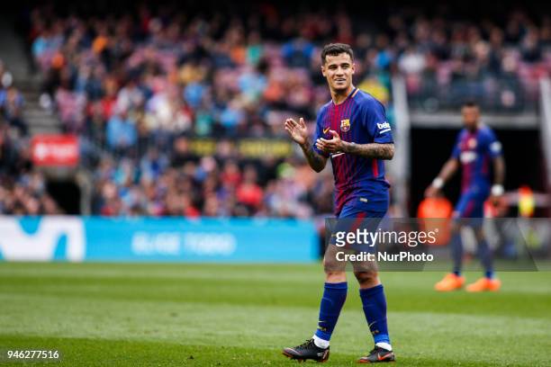 Phillip Couthino from Brasil of FC Barcelona during the La Liga match between FC Barcelona v CF Valencia at Camp Nou Stadium on 14 of April of 2018...