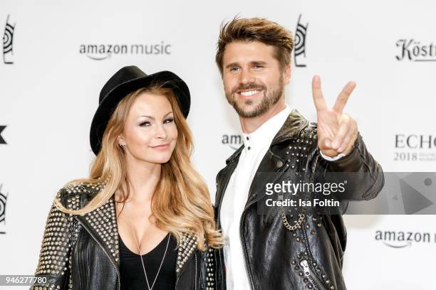 German actress Jana Julie Kilka and German actor and presenter Thore Schoelermann arrive for the Echo Award at Messe Berlin on April 12, 2018 in...
