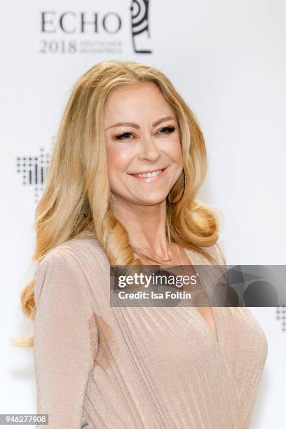 German actress Jenny Elvers arrives for the Echo Award at Messe Berlin on April 12, 2018 in Berlin, Germany.