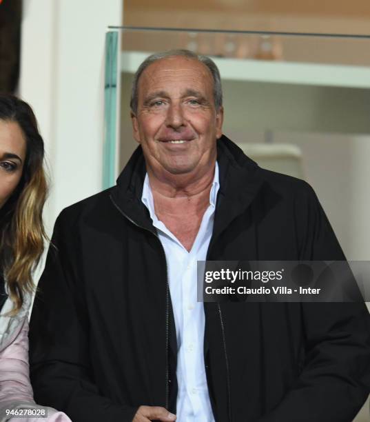 Gian Piero Ventura smiles during the serie A match between Atalanta BC and FC Internazionale at Stadio Atleti Azzurri d'Italia on April 14, 2018 in...