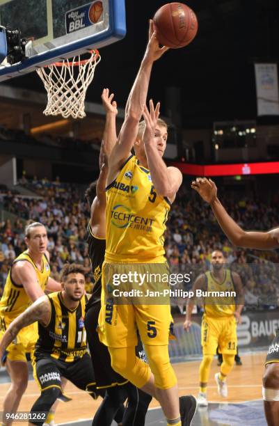 Niels Giffey of Alba Berlin during the Basketball Bundesliga game between Alba Berlin and MHP Riesen Ludwigsburg at Mercdes-Benz Arena on April 14,...