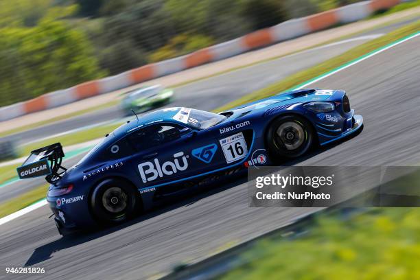 Mercedes AMG GT3 of Drivex School driven by Marcelo Hahn and Allam Khodair during free practice of International GT Open, at the Circuit de Estoril,...