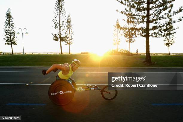 Kurt Fearnley of Australia competes duirng the Men's and Women's T54 marathon on day 11 of the Gold Coast 2018 Commonwealth Games at Southport...