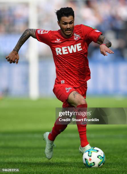 Leonardo Bittencourt of Cologne in action during the Bundesliga match between Hertha BSC and 1. FC Koeln at Olympiastadion on April 14, 2018 in...