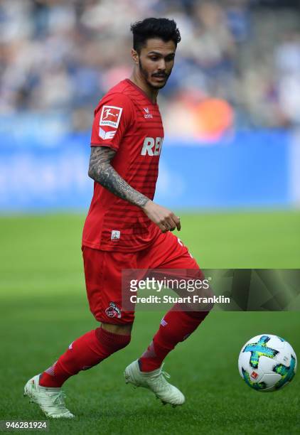 Leonardo Bittencourt of Cologne in action during the Bundesliga match between Hertha BSC and 1. FC Koeln at Olympiastadion on April 14, 2018 in...