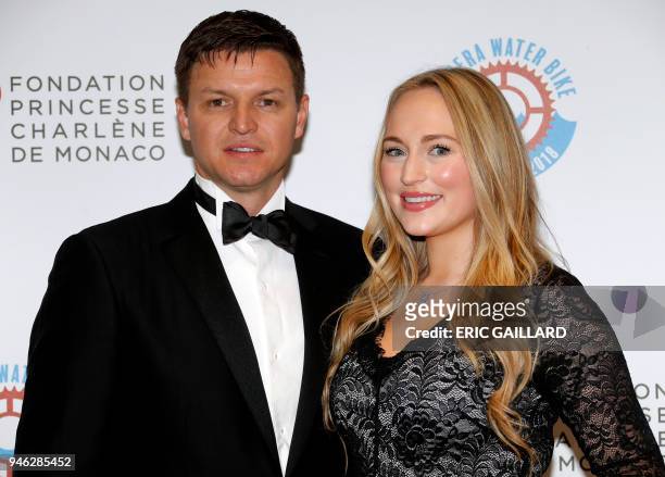 Princess Charlene of Monaco's brother Gareth Wittstock and his wife Roisin pose as they arrive for the Princess Charlene of Monaco Foundation...