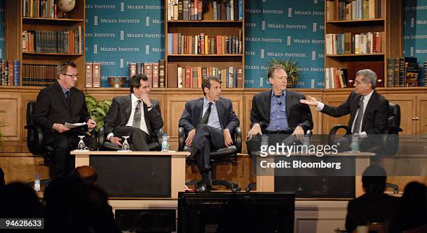 From left to right, Moderator Dennis Kneale, managing editor of Forbes, Peter Chernin, president and chief operating officer of News Corp. And...