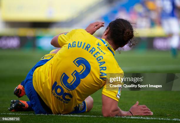 Matias Aguirregaray of Las Palmas reacts on the pitch during the La Liga match between UD Las Palmas and Real Sociedad at Estadio de Gran Canaria on...