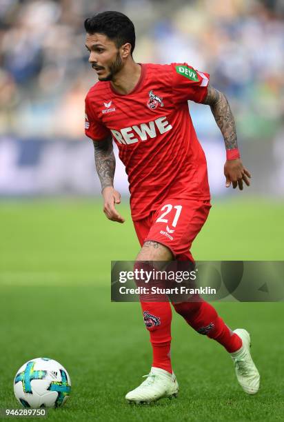 Leonardo Bittencourt of Cologne in action during the Bundesliga match between Hertha BSC and 1. FC Koeln at Olympiastadion on April 14, 2018 in...