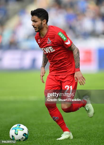 Leonardo Bittencourt of Cologne in action during the Bundesliga match between Hertha BSC and 1. FC Koeln at Olympiastadion on April 14, 2018 in...