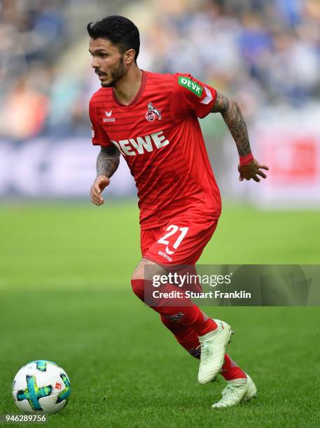 Leonardo Bittencourt of Cologne in action during the Bundesliga match between Hertha BSC and 1. FC Koeln at Olympiastadion on April 14, 2018 in...