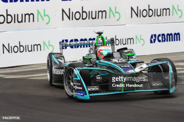 In this handout provided by FIA Formula E, Nelson Piquet Jr. , Panasonic Jaguar Racing, Jaguar I-Type II. During the Rome ePrix, Round 7 of the...