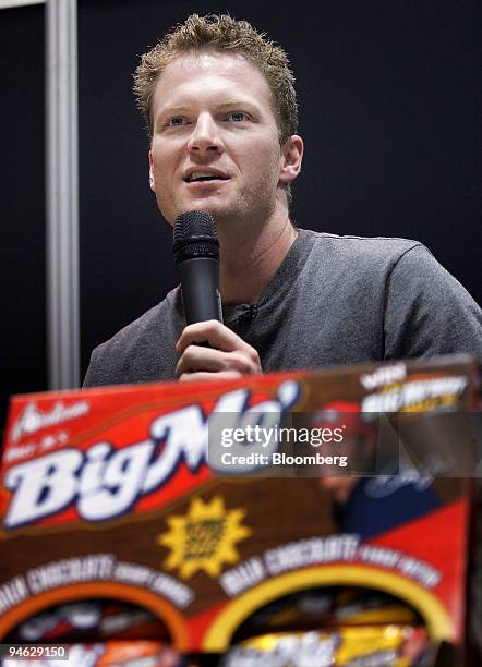 Dale Earnhardt Jr., professional racecar driver in the Nascar Nextel Cup series, speaks during the All Candy Expo at McCormick Place in Chicago,...