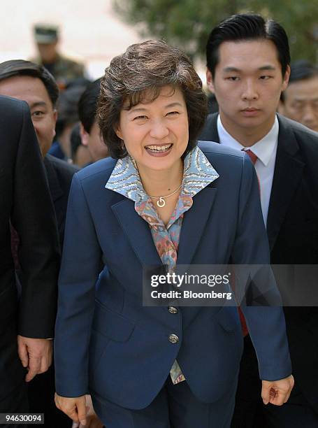 Park Guen-Hye, presidential hopeful and one of the candidates for South Korea's main opposition Grand National Party, arrives for a campaign event in...